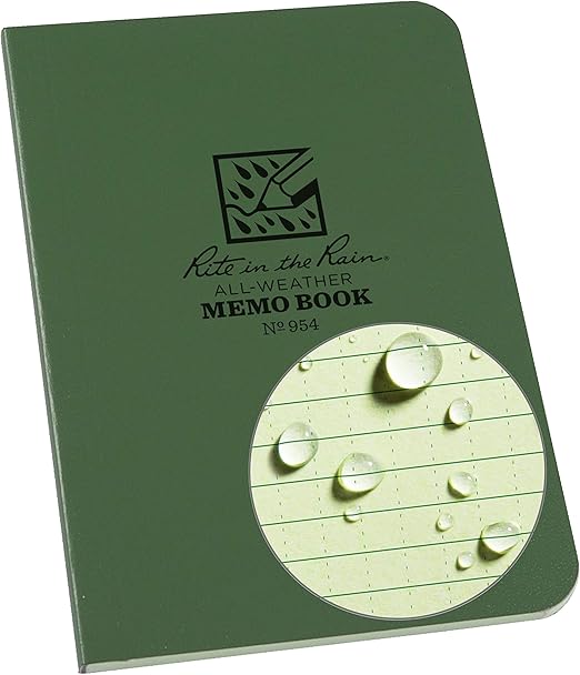 Rite in the Rain Weatherproof Soft Cover Pocket Notebook, 3.5" x 5", Green Cover, Universal Pattern (No. 954)