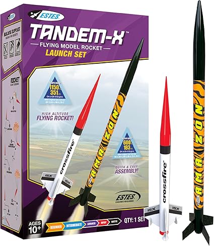 Estes 1469 Tandem X Rocket-Building Kit, Beginner Flying-Rocket Model Kit for Ages 10+, Includes Launch Pad and Controller