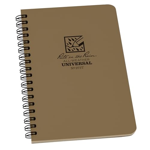 Rite in the Rain Weatherproof Side Spiral Notebook, 4.625" x 7", Tan Cover, Universal Pattern (No. 973T)