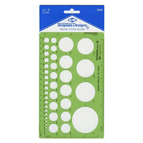 Alvin, TD435, Senior Circle Guide Template, Drawing and Drafting Tool - 42 Circles, 5 x 8 x .030 Inches