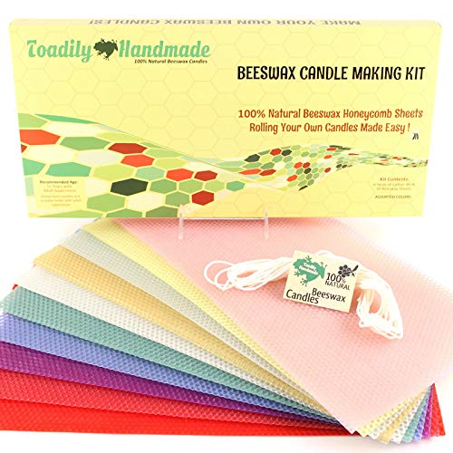 Beeswax Candle Making Kit with 10 Full Size (16" x 8") Honeycomb Beeswax Sheets in Assorted Colors and 18 Feet of Cotton Wick - Candle Making Supplies for DIY Craft Kit Made in USA