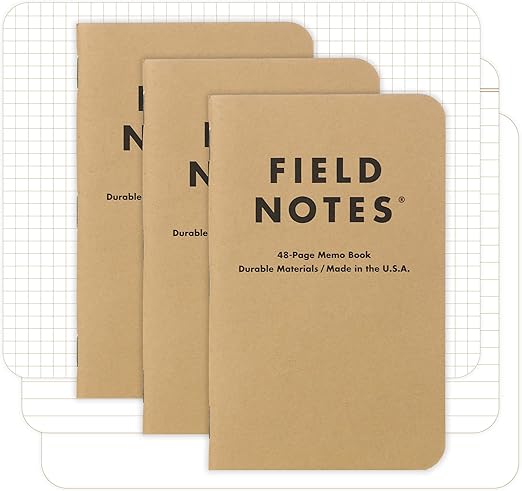 Field Notes: Original Kraft 3-Pack - Mixed Paper (1 Graph/Grid, 1 Ruled/Lined, 1 Plain/Blank) Memo Books - 48 Page Pocket Notebooks - 3.5" x 5.5"