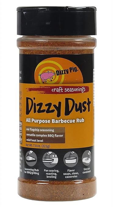 Dizzy Pig Dizzy Dust All-Purpose Barbecue Seasoning Rub (8oz. Shaker) - Seasons 30+lbs of Food - Hand Made in the USA - MSG Free, Gluten Free