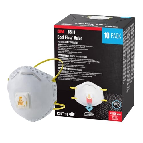 3M 8511 Drywall Sanding N95 Cool Flow Valved Disposable Respirator, 10-Pack | NIOSH-Approved, Relief From Dusts And Certain Particles During Sanding, Pollen, Mold Spores, Dust Particles