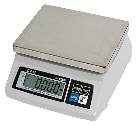 CAS SW-50 Kitchen Portion Scale - 50lb Capacity NTEP Certified Compact, Commercial Food Scale - Water Resistant and Battery Operated - Steel Platter and Adapter Included