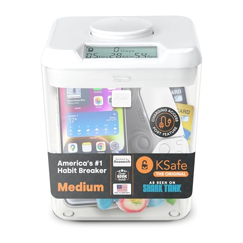 Kitchen Safe Time Locking Container (Medium), Timed Lock Box for Cell Phones, Snacks, and other unwanted temptations (White Lid + 5.5” Clear Base)