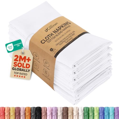 Utopia Kitchen Cotton Blend White Cloth Napkins [12 Pack, 18x18 Inch] | Absorbent Washable and Reusable for Dinner, Restaurant, Lunch, Wedding and Hotel