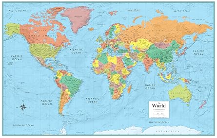 Swiftmaps 32" x 50" RMC Large World Wall Map Poster - Laminated Rolled (32x50 Signature World)