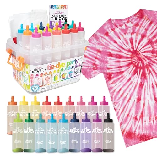 Tulip One-Step Tie Dye Kit, Large Group Activity, Gift, 14 Vibrant Colors, Permanent Fabric Dye, Easy Clean-up, 18 Prefilled Full-Size Bottles and Tools