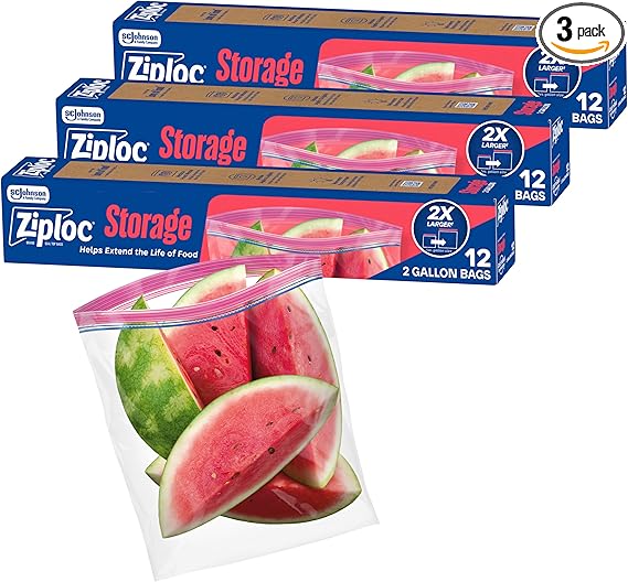 Ziploc 2 Gallon Food Storage Bags, Grip 'n Seal Technology for Easier Grip, Open, and Close, 36 Bags Total