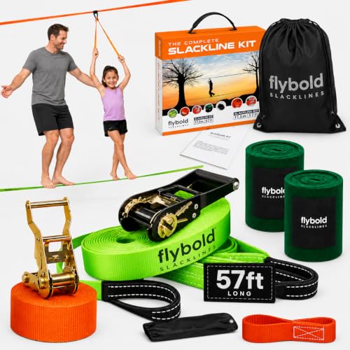 flybold Slackline Kit for Kids and Adults, 57 ft with Training Line