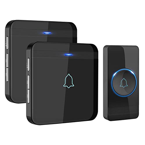 AVANTEK Wireless Doorbell, Waterproof Door Bell Chime Operating at over 1300 Feet, Classroom Doorbell with 52 Melodies, CD Quality Sound and LED Flash, 1 Button + 2 Plug-in Receivers, D-3B