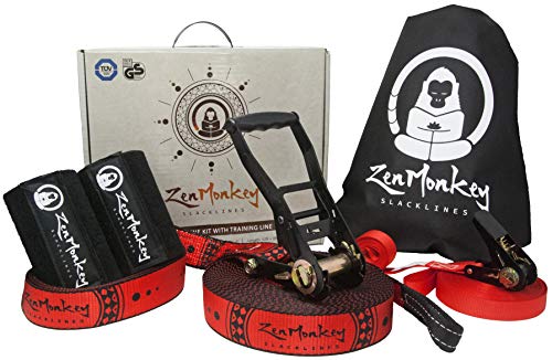 ZenMonkey Slackline Kit with Overhead Training Line, Arm Trainer and Tree Protectors
