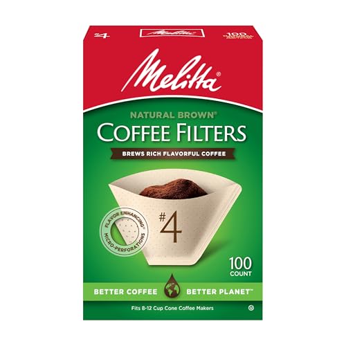 Melitta #4 Unbleached Coffee Filters, Natural Brown Cone Filters, 1-Pack