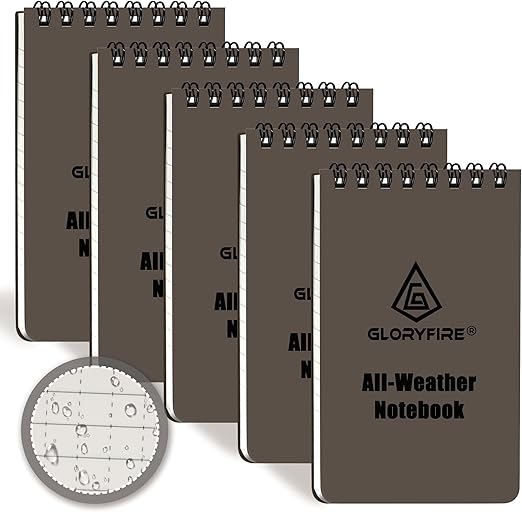 GLORYFIRE Waterproof Notebook Tactical All-Weather Spiral Memo Paper Notepad with Waterproof Grid Paper for Outdoor Activities Recording 3"x5" (5pcs)