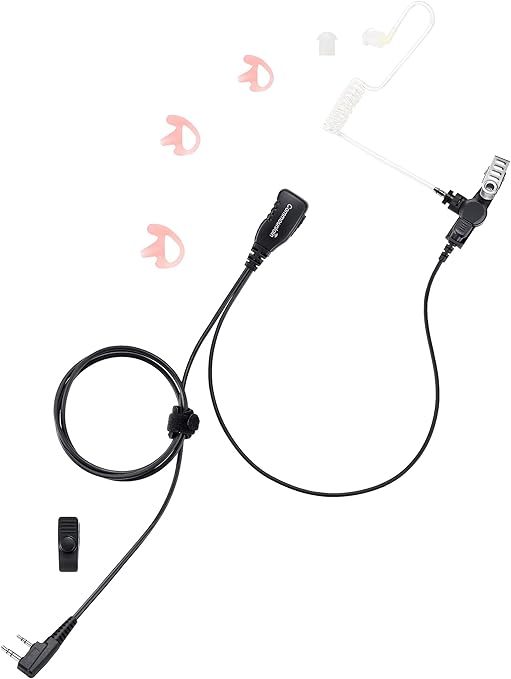 commountain Earpiece with PTT/Mic Compatible for Kenwood Baofeng SAMCOM BTECH Retevis Walkie Talkies Radios and BF-F8HP UV-82HP UV-5R UV82 UV82C UV5X3 TK NX, Acoustic Tube Headset, 2 Pin Style