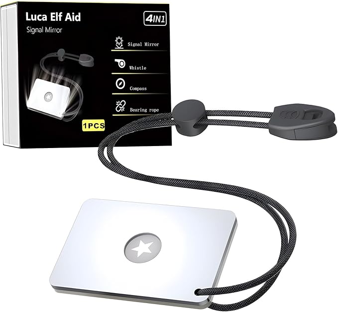 Signal Mirror Survival Tools, Military Grade Hiking Camping Mirror 2 x 3 inch with Small Compass and Whistle for Outdoor Adventure Emergency SOS Mirror