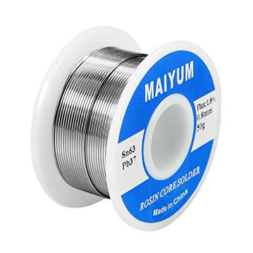 MAIYUM 63-37 Rosin Core Solder Wire 0.8mm 50g Tin Lead Electrical Soldering | Low melting rosin flux, clean welds, non-corrosive residue, fits PCB repair, electronics DIY soldering