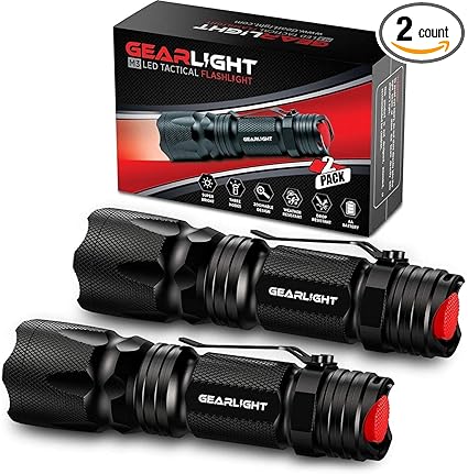 GearLight M3 Mini LED Flashlight - 2 Bright, Small Tactical Flashlights with High Lumens and Pocket Clip for Camping, Outdoor & Emergency Use ﻿ - Black