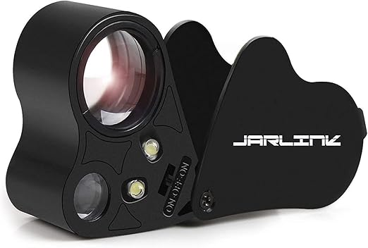 JARLINK 30X 60X Illuminated Jewelers Loupe Magnifier, Foldable Jewelry Magnifier with Bright LED Light for Gems, Jewelry, Coins, Stamps, etc