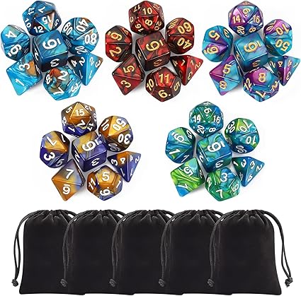 CiaraQ Polyhedral Dice Set - DND Role Playing Dice for Dungeons and Dragons RPG Table Games, Double-Color, 35pcs