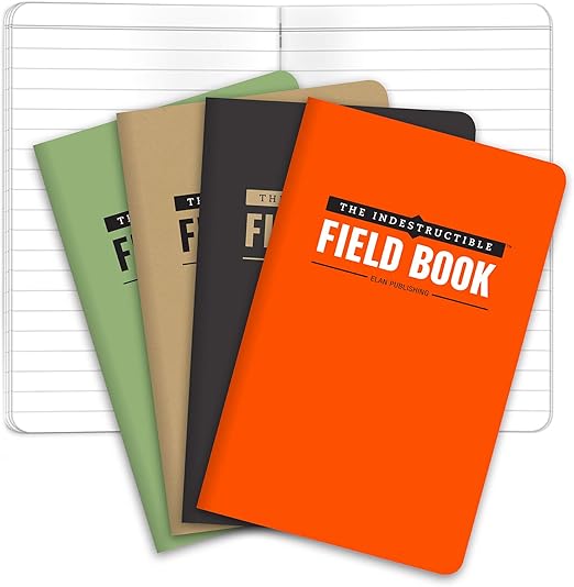 Elan Publishing Company The Indestructible, Waterproof, Tearproof, Weatherproof Field Notebook - 3.5"x5.5" - Combo Colors - Lined Memo Book - Pack of 4