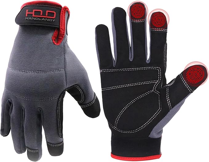 HANDLANDY Work Gloves for Men & Women, Utility Mechanic Working Gloves Touch Screen, Flexible Gardening Gloves for Yard