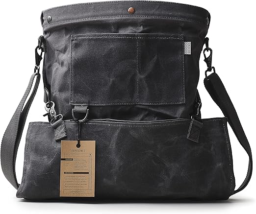 Barebones Harvesting and Gathering Bag - Foraging, Harvest and Fruit Picking Bag with Convertible Straps - Water-Resistant Waxed Canvas Gardening Tool(Slate Gray)