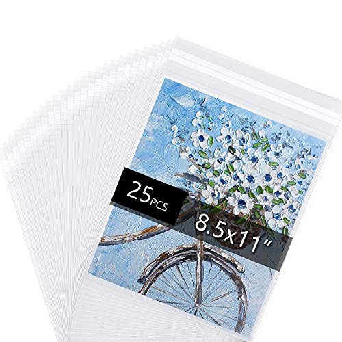 25 Pack Acid Free Crystal Sealed Clear Bags for 8.5x11 Art Prints, Photos