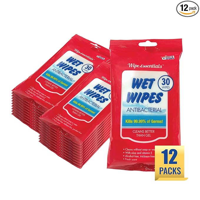 WipeEssentials Hand Sanitizer Hand Wipes for Adults and Kids - 360 wipes - 12 Packs of 30ct Hand Sanitizing Wipes, Travel Essentials