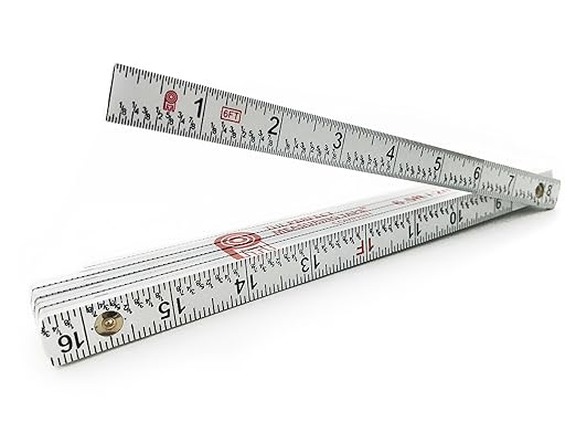 Perfect Measuring Tape Co. FR-72 Carpenter's Folding Rule Lightweight Composite Construction Ruler (Folding Yard Stick) with Easy-Read Inch Fractions - 6.5ft / 2m