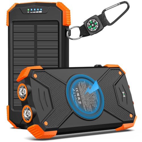 BLAVOR Solar Power Bank 10,000mAh, Portable Wireless Charger, 20W Fast Charging External Battery Pack with USB C for Cell Phones, Solar Panel Charging with Dual Flashlight for Camping