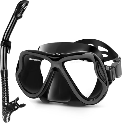 Full View Tempered Glass Snorkeling Goggles - Liquid Silicone Dive Mask