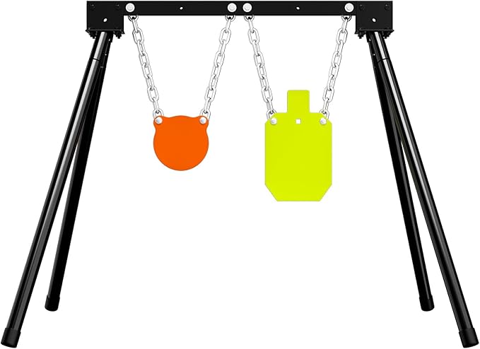 Highwild AR500 Steel Targets System 3/8 Inch Thick Complete Steel Shooting Targets with Stand, 6" Shooting Gong + 7" x 12" Torso with 1 Stand & 2 Mounting Kits for Outdoor Range and Shooting Practice