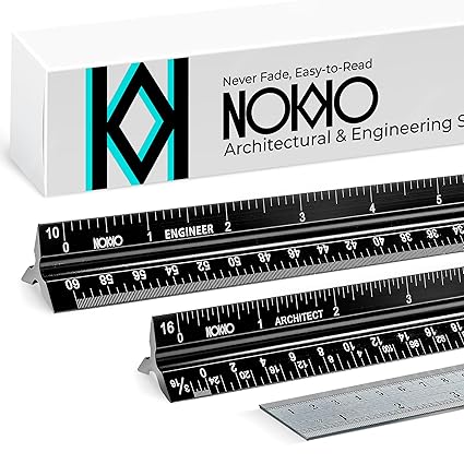 NOKKO 12 Inch Architectural and Engineering Scale Ruler Set - Professional Architect and Engineer Scale Rulers for Drafting, Architects, Engineers, Construction, Students, Metal Ruler 12 Inch Included