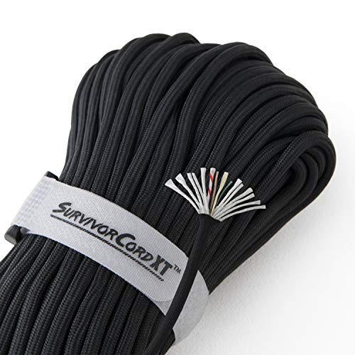 TITAN Survival Paracord 750-100ft 1000LB | Military Style 3 Strand Heavy Duty Cord with Integrated Firestarter - Survival Rope for Camping and Outdoors