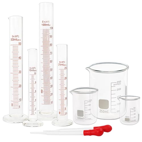 Glass Graduated Cylinder and Beaker Set 9 Pieces with Droppers
