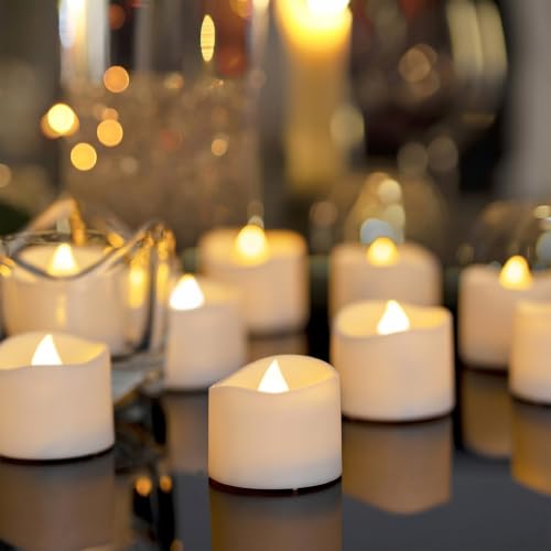 Homemory 48-Pack Novelty Flickering Flameless Tea Light Candles, 200+ Hours | LED Battery Operated Tealights for Wedding Centerpieces, Proposals, Anniversaries, Banquets, Halloween and Christmas Displays