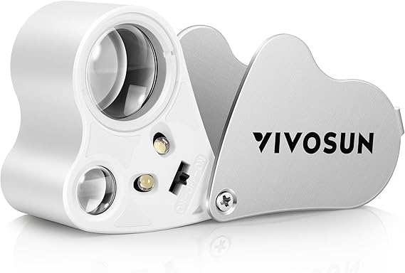 VIVOSUN 30X 60X Illuminated Jewelers Loupe Foldable Magnifier with LED Light for Jewelry Gems Watches Coins Stamps Antiques White
