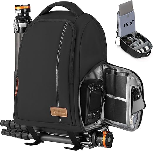 TARION Camera Backpack for Photographers - Compact Camera Bag with 15.6 Inch Laptop Compartment - Side Access Quick Draw - Anti-theft Hidden Pocket Tripod Holder Rain Cover - TB04 Black