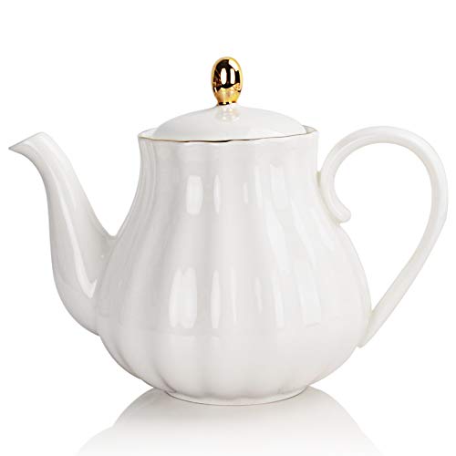 Sweejar 28FLOZ Royal Teapot with Infuser,Porcelain Tea Pot(White)
