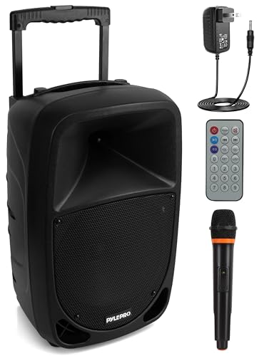 Pyle PSBT105A - 1000W Portable Bluetooth PA Speaker, 10'' Subwoofer, UHF Wireless Mic, MP3/USB/SD, Rechargeable Battery, LED Battery Indicator Lights, Black