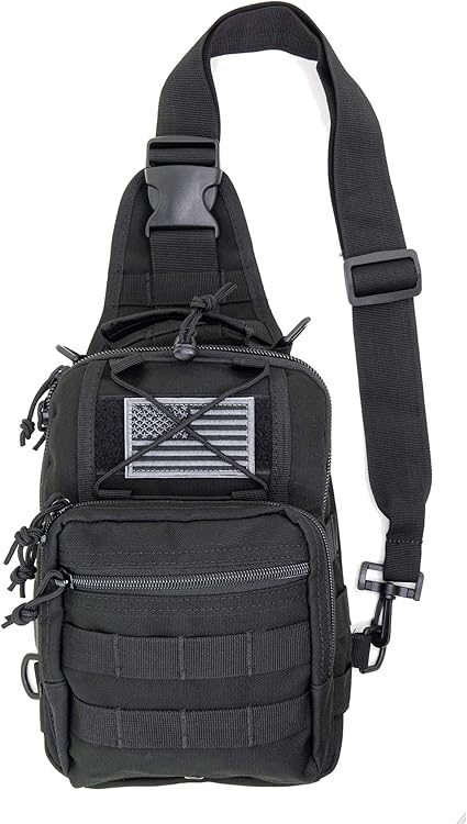 LINE2design First Aid Sling Backpack - EMS Equipment Emergency Medical Supplies Tactical Range Shoulder Molle Bag - Heavy Duty Sports Outdoor Rescue Pack - Perfect for Camping Hiking Trekking - Black