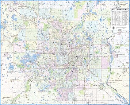 Topographics Twin Cities Metro Area Laminated Street Map (75' Wide by 59' High)