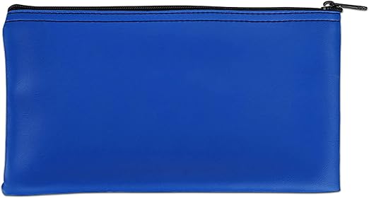 BankSupplies Reusable Deposit Bag 11 Inches W by 6 Inches H Royal Blue Vinyl Coating Double-Stitched Seams Heavy-Duty Nylon Zipper Leather-Like Texture Bank Bag