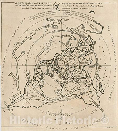 Physical Planisphere - Watershed Theories 1757 Historical Map Print - 40in x 44in