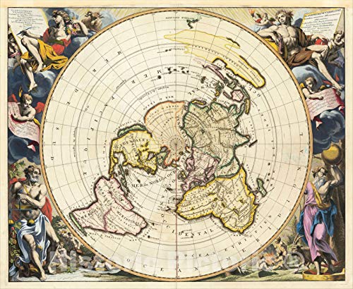 Terrestrial Planisphere by Cassini 1713 Historical Map Print - 36in x 30in