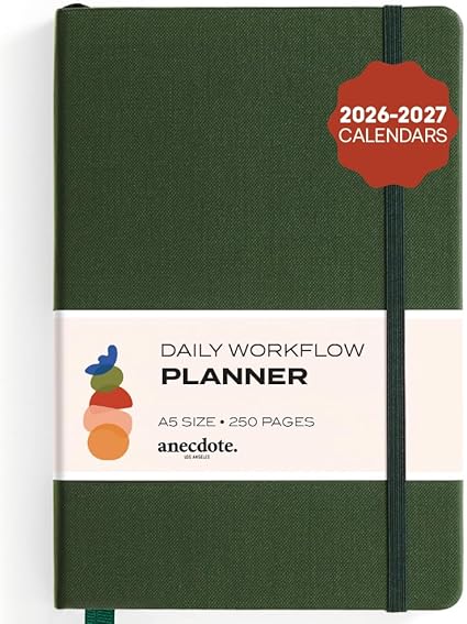 Anecdote Daily Planner w/ 2026-2027 Calendar | Start Anytime 26 Weeks Undated | 1 Page per Day | 8.5" x 5.2" | Hardcover To-Do List Organizer, Plan Your Success, Achieve Productivity Goals (Evergreen)