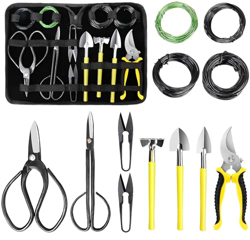 MOSFiATA Bonsai Tools Set 13Pcs, Bonsai Essentials with PU Leather Bag, High Carbon Steel Succulent Trimming Kit, for Pruning, Raking, Training Plants, Ideal Gardening Gifts