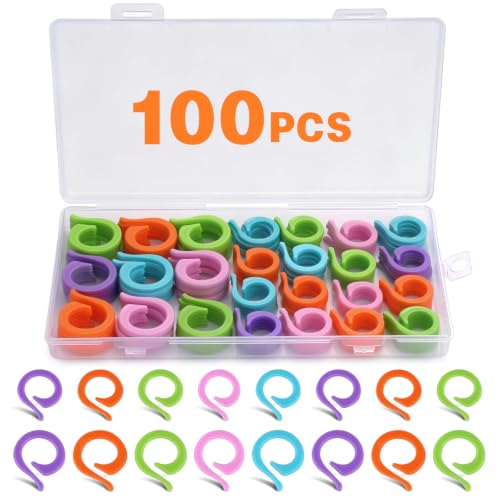 Lokunn 100 Pcs Stitch Markers for Crocheting, Crochet Stitch Markers Ring | 2 Sizes Multicolor Knitting Stitch Markers for Knitting and Crocheting, Small and Large Locking Markers Stitching DIY Craft